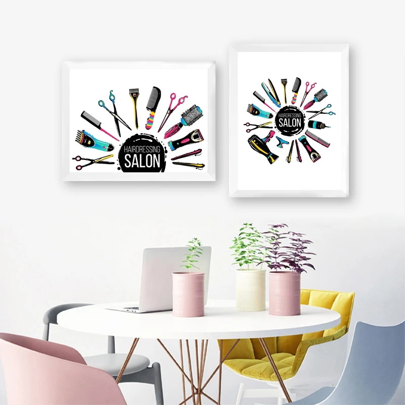 Colorful Hairdresser Decorative Set Barber Poster Shop Decor
