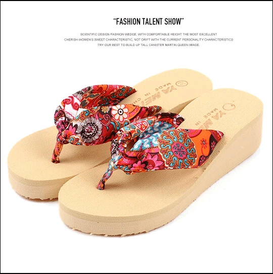 2017 verano flor Bohemia Chanclas Mujer plataforma cuñas mujeres sandalias plataforma chanclas playa zapatos|beach shoes|women flopsbohemia flower - AliExpress