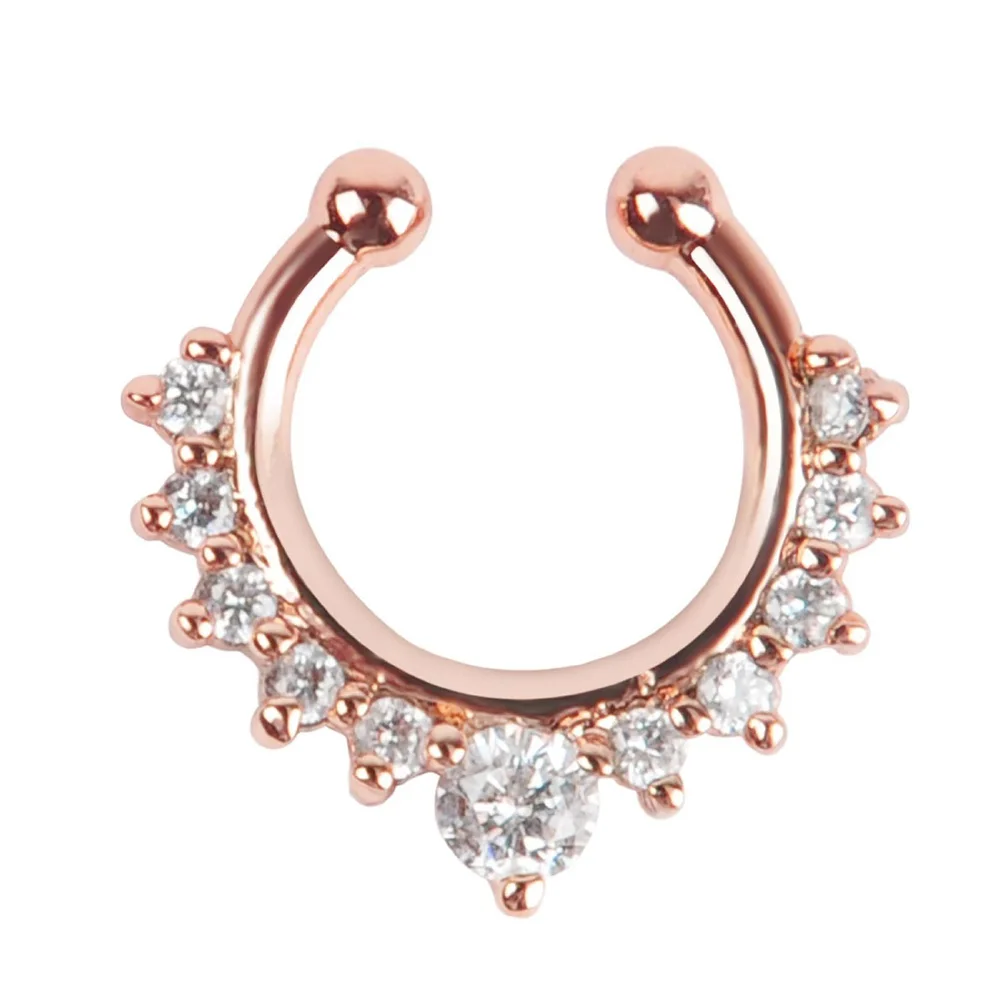 Zircon Decorated Nose Studs Rings Crystal Gem Piercing Bars (Rose Gold)in Body Jewelry from