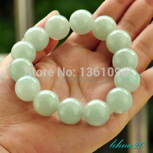 

xd 00499 New 100% NATURE GRADE A 13MM JADE JADEITE bracelet Emerald light green perfectly