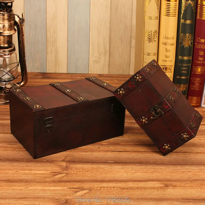 

Wood 2 Size Storage Box Antique Wooden Box Cosmetics Box Makeup Organizer Secret Room Taking Photo Props Storage Desk Retro Box