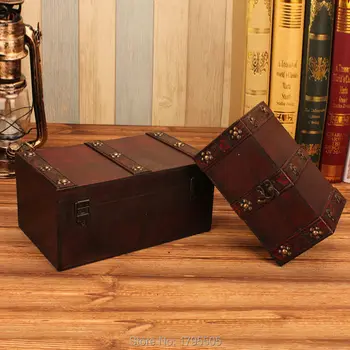 

Wood 2 Size Storage Box Antique Wooden Box Cosmetics Box Makeup Organizer Secret Room Taking Photo Props Storage Desk Retro Box