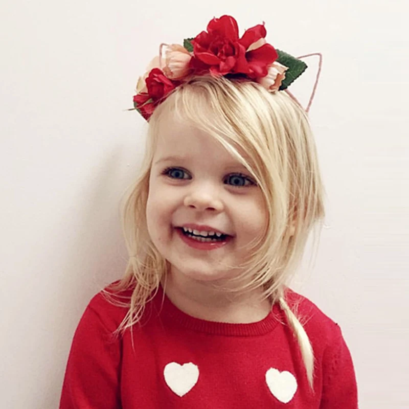 

2018 New Arrival Children Flower Cat Ears Headbands Handmade DIY Birthday Party Hair Bands Baby Headwear Hair Accessories