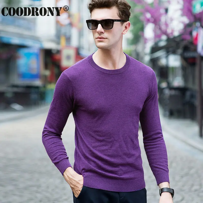 COODRONY أعلى جودة محبوك سترات كشميرية عيد الميلاد كنزة من صوف ميرينو الرجال الكلاسيكية عارضة لون نقي س الرقبة البلوز الرجال