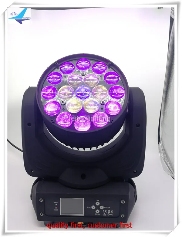 Новинка 2018 кольцо эффект Lyre Led движущаяся головка зум 19x15 Вт 4в1 Quad RGBW Луч Dmx Lumiere Dj
