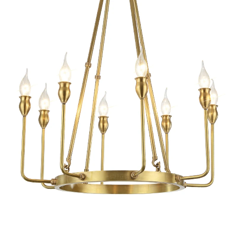Американский Европейский минимализм медный светодиодный светильник-люстра лампа E14 современный латунный подвесной светильник для фойе столовой гостиной - Цвет абажура: 8 headed light