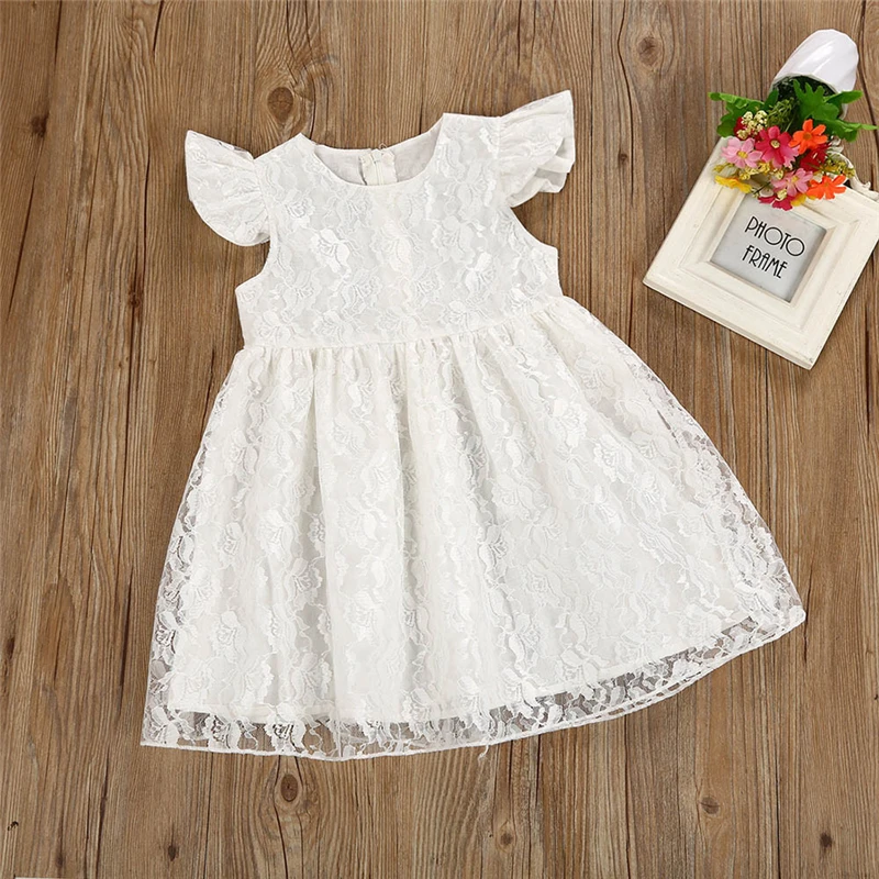 Summer Dress Cotton Toddler Kids Baby Girl Flower Ruffle Princess Party Pageant Dress Clothes White Dress Girl Princess V4# (2)