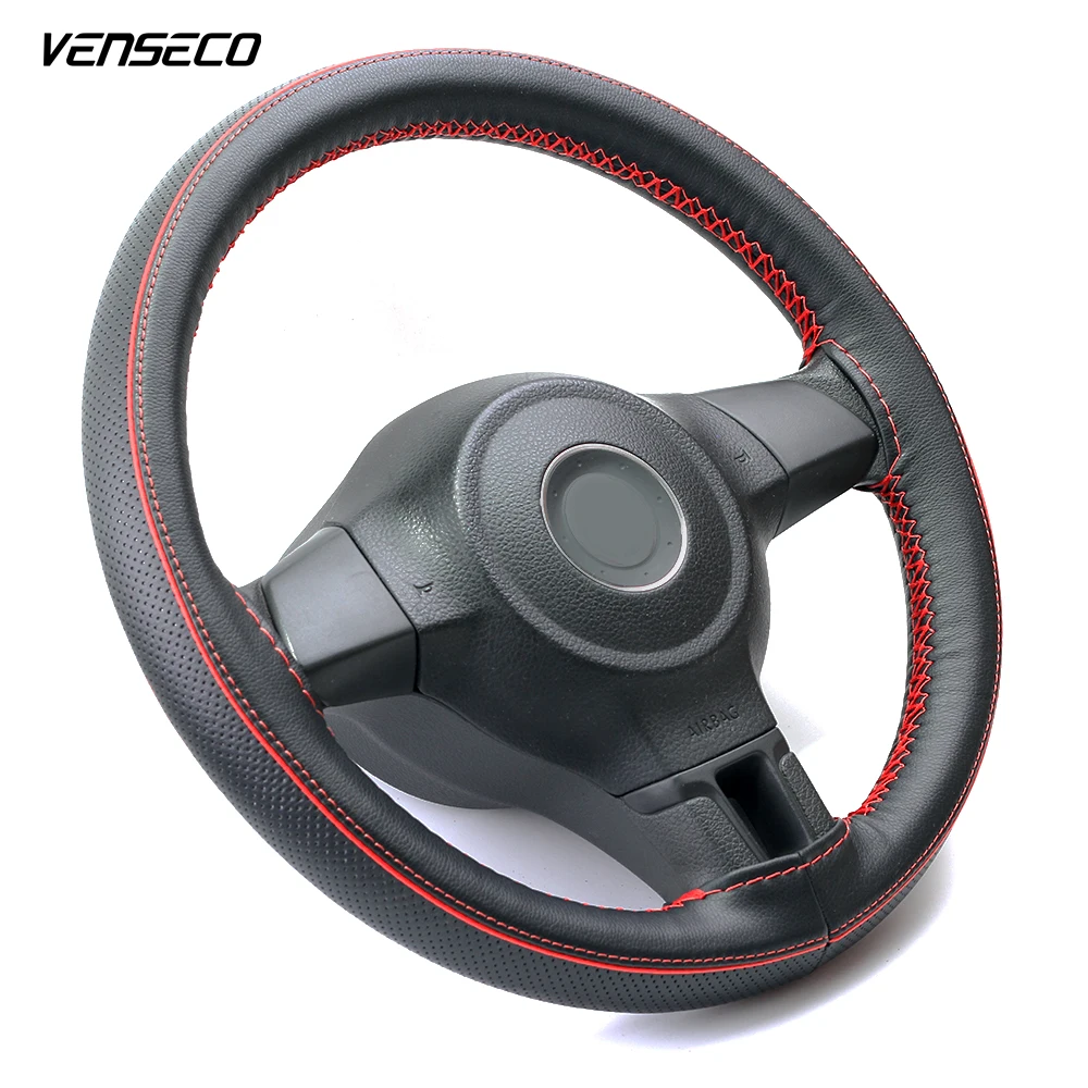 Чехол для рулевого колеса VENSECO airhole с контрастной окантовкой, декоративное шитье, чехол для руля с красной линией, Классическая оплетка на колесе