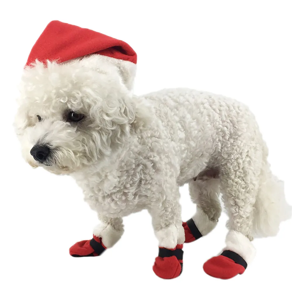 

Merry christmas Decorations For Home Christmas Holiday Costume Pet Cat Dog Hat Red Shoes Small Animals Clothes Set Xmas Navidad