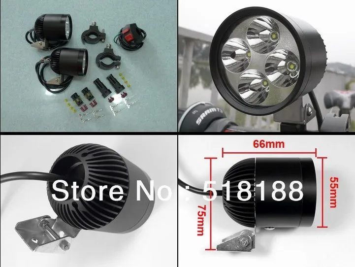 ФОТО A pair Waterproof hid White 12VDC 20w CREE led chip 4 LEDs Spotlight 2000Lm x 2 = 4000Lm for Bicycle, Motorcycle, ATV, Car, Boat