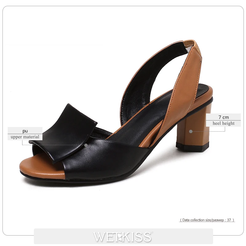 WETKISS/Брендовые женские босоножки с ремешком на пятке; стильные Разноцветные Летние туфли с ремешком сзади; женские босоножки на высоком каблуке; большие размеры