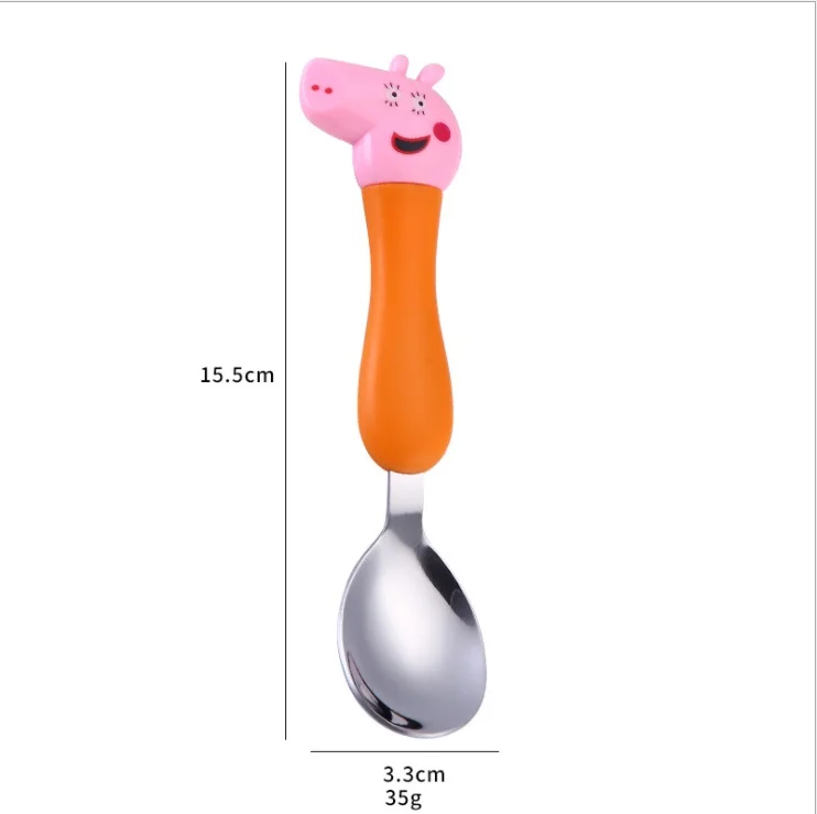 Kids Cute Fork Spoon Mouse Palm Shape Cutlery Baby Food Feeding Tableware Toddler Dinnerware Portable Utensil Feeding Training - Цвет: big orange pig spoon