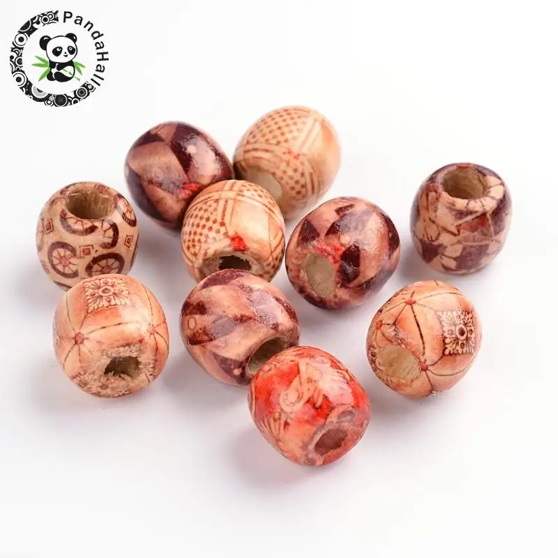 

50pcs Mixed Barrel Wood Beads Lead Free For Earrings Bracelets Making 16mm long, 17mm thick, hole: 8mm