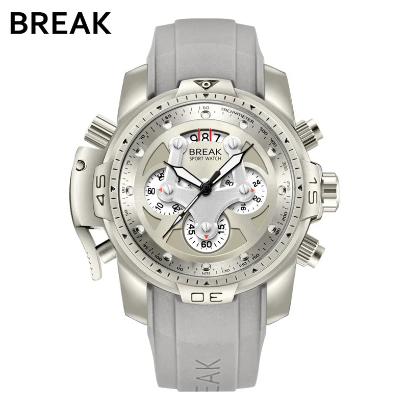 BREAK уникальные модные мужские роскошные брендовые резиновый ремешок для часов Кварцевые спортивные часы с хронографом и календарем водонепроницаемые военные наручные часы - Цвет: 5601-RUB-GR