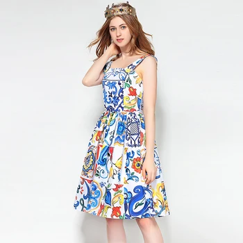 

XF 2018 High Quality Fashion Designer Runway Bohemian Summer Women'S Harness Strapless Sexy Button Slim Floral Print Dress