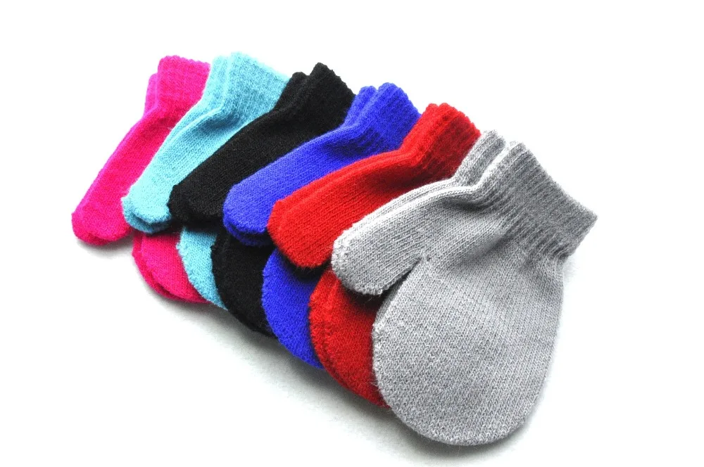 Детские зимние теплые перчатки, детские варежки с защитой от царапин, 6 цветов, вязаные однотонные перчатки для новорожденных, детские варежки для детей 1-4 лет