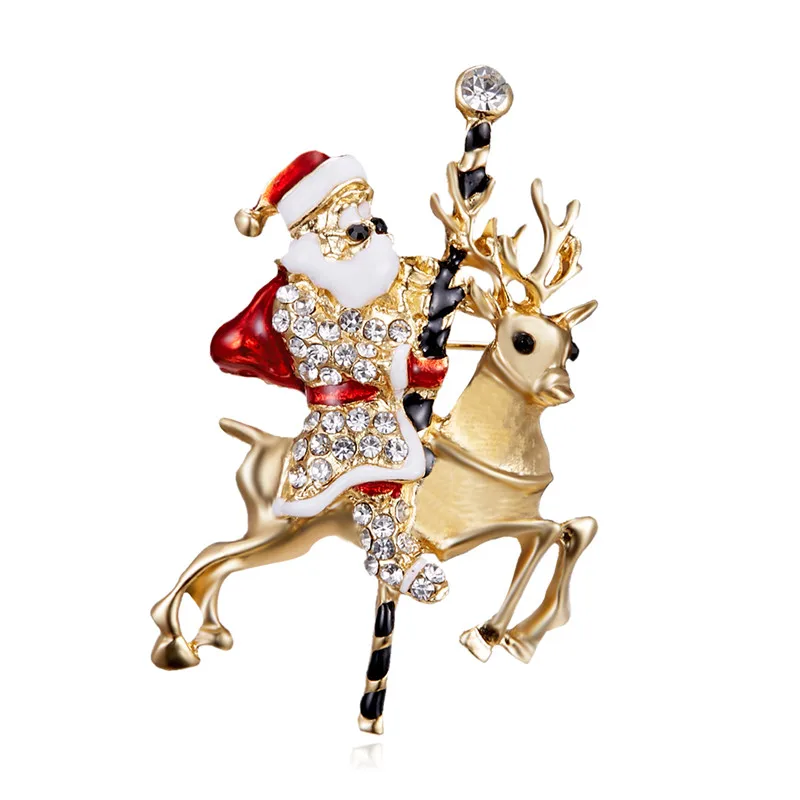 Рождественская эмалированная Снеговик Санта, дерево, брошь на булавке, рождественские подарки для женщин и мужчин, броши, подвеска с прозрачными стразами - Окраска металла: 7