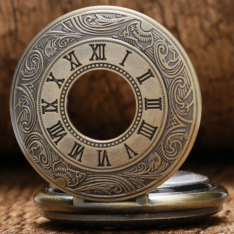 Традиционный ретро Бронзовый полый римский номер чехол с Скелет Механические карманные часы с цепочкой бесплатная Прямая доставка