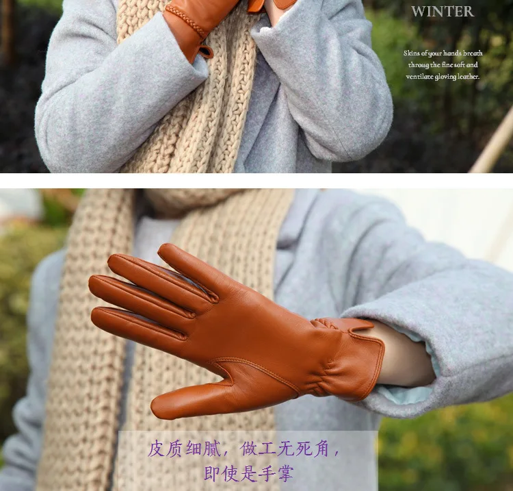 Последние 2019 женщина овчины перчатки из натуральной кожи плюс бархат утолщаются теплые зимние кожаные перчатки для вождения женские