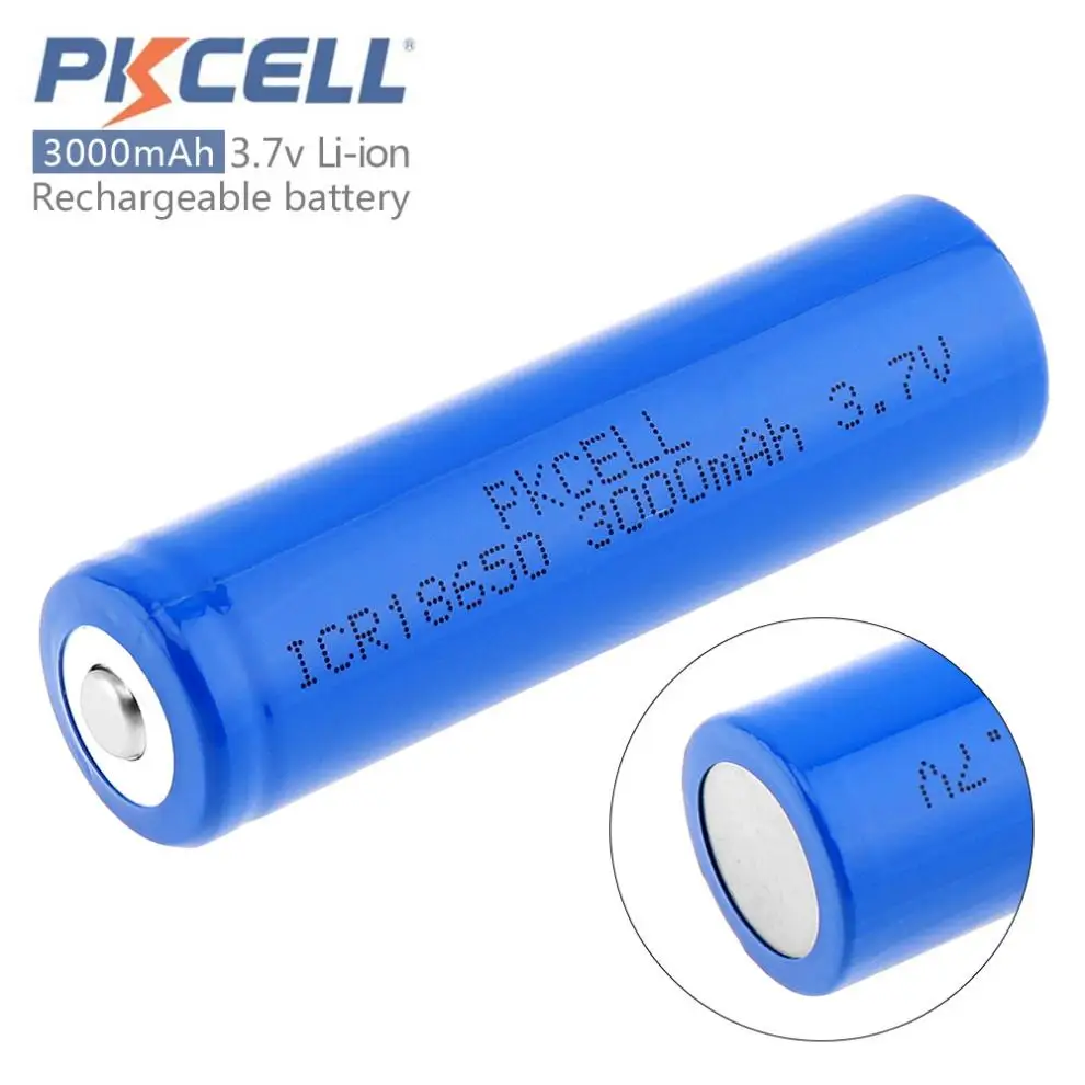 

Pkcell ICR 18650 3000mAh 3.7V Li-ion Rechargeable Battery with Over-current Protection for Printers Flashlights Headlamps