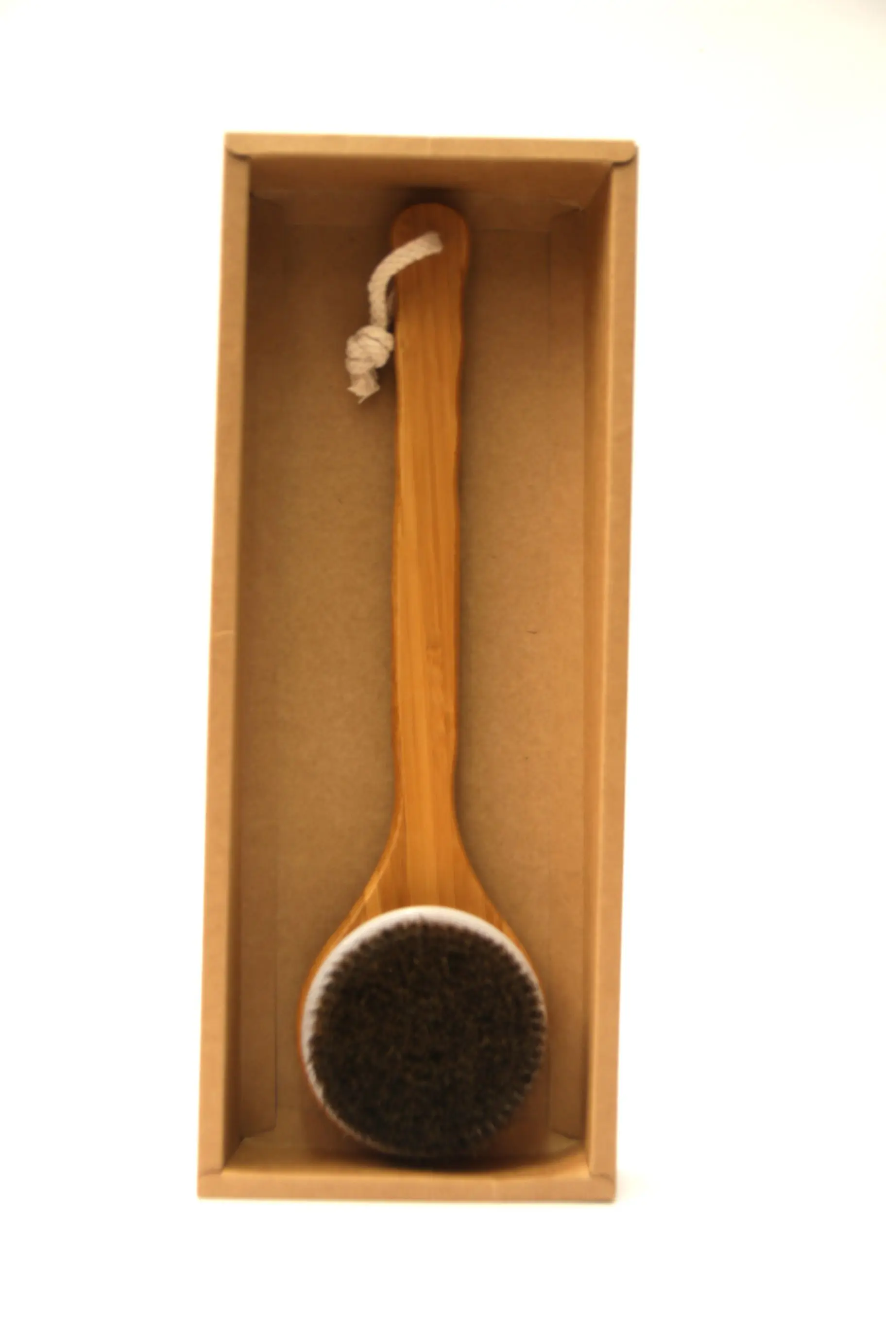 YOULU Bath Brush Natural Black Horse Hair Massage Bath Brush Body Massage Dry Brush Exfoliating Long Handle Wooden Bath Brush