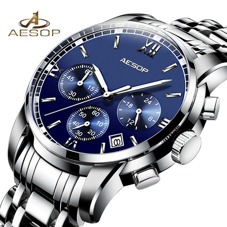 

AESOP Men Watch Quartz Dress Wristwatch Stainless Steel Business Male Clock Wrist Shockproof Waterproof Relogio Masculino Saati