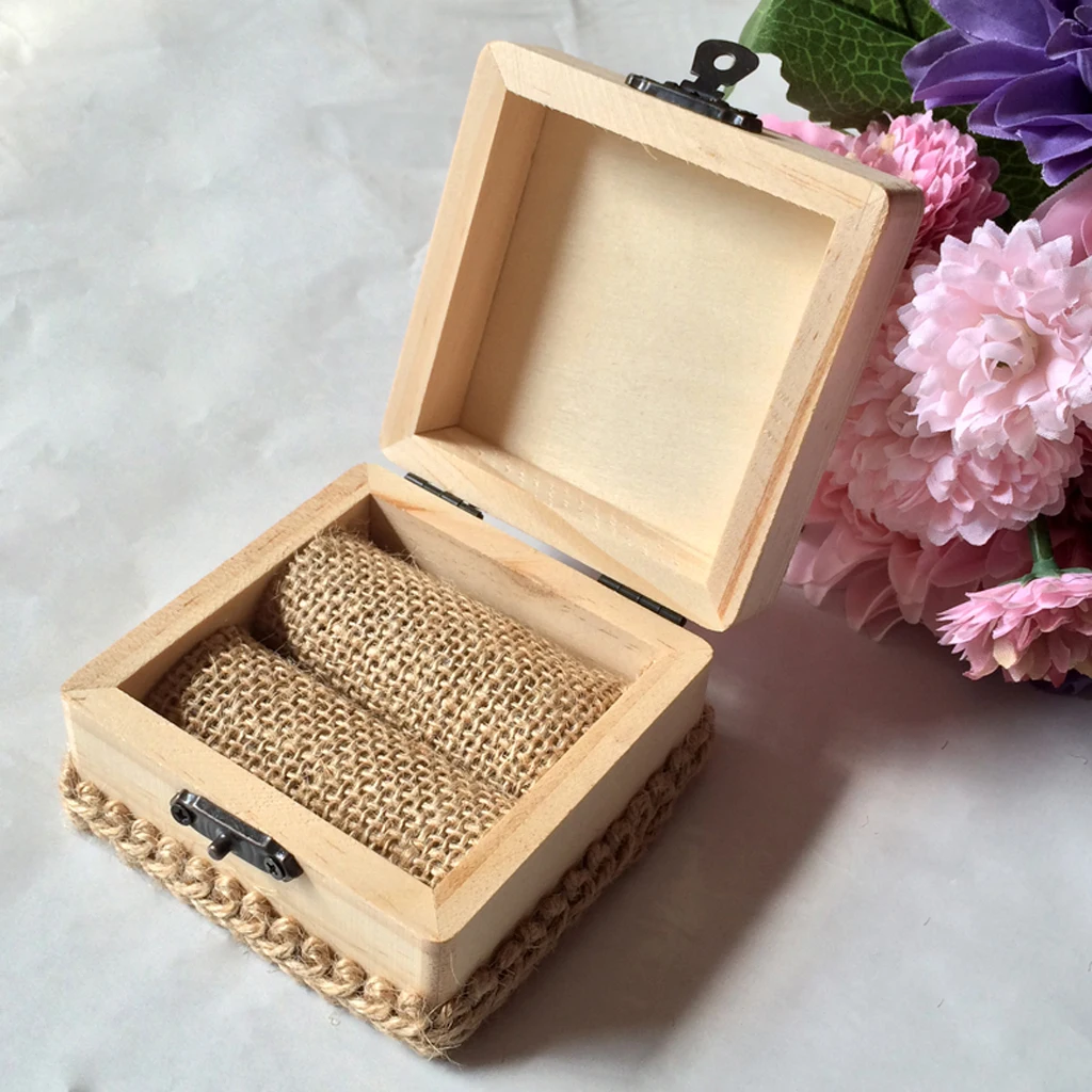 

I Do Wheat Design Square Wooden Ring Bearer Box Ring Jewelry Gift Box Rustic Chic Wedding Engagement Trinket
