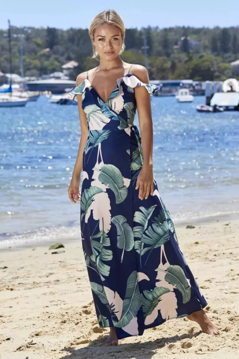 BONGOR LUSS 2017 Summer Women Dress Spaghetti Strap Print Ruffles Beach Casual Dress New V-Neck Split Up Backless Loose Dresses (13)