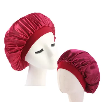 

polyester solid color night cap Widening elastic cap 6 colors turban cap Parent-child hat for kids and adult 64