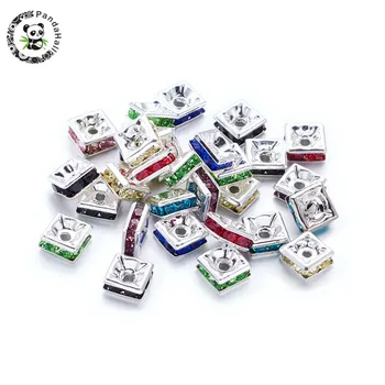 

100pcs 5x5x2.5mm Brass Rhinestone Square Nickel Free Mixed Color Spacer Loose Beads For Jewelry Making DIY Accessories F60