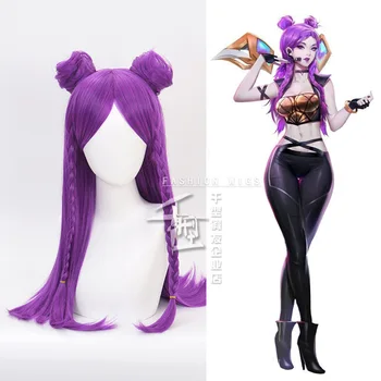 

2019 HOT Game LOL K/DA Cosplay Hair Kaisa Cosplay Headwear Game LOL KDA 80CM Long Purple Heat Resistant Synthetic Hair Perucas