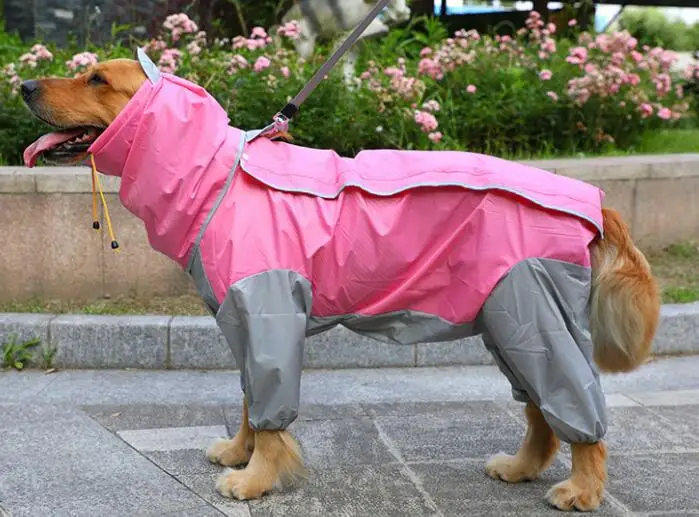 Дождевик для больших собак, четырехногий водонепроницаемый комбинезон, дождевик с капюшоном, дождевик для больших собак, универсальный дождевик - Цвет: pinkA