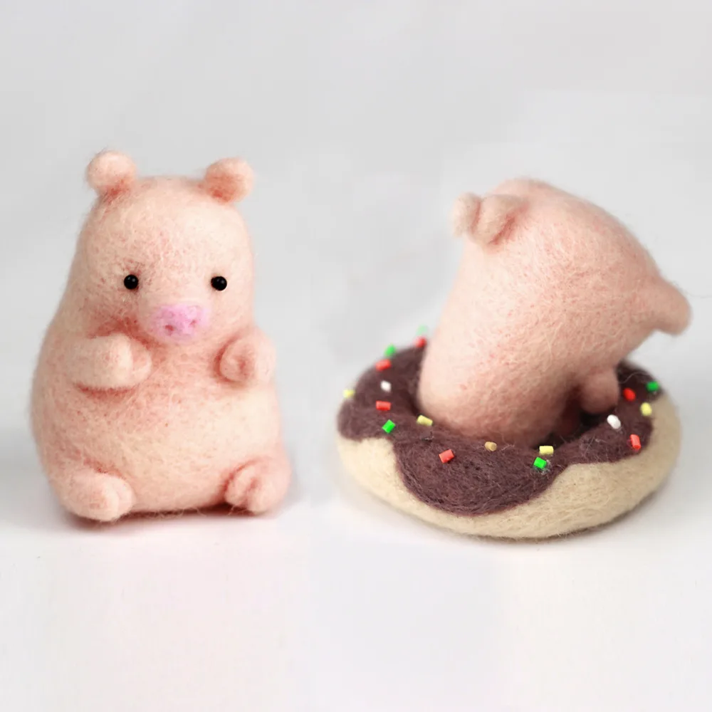 Feltsky Pig Love Donut игла для валяния наборы 70s(19um) шерсть-ровинг волоконные иглы, защита пальцев, пена высокой плотности, инструкция