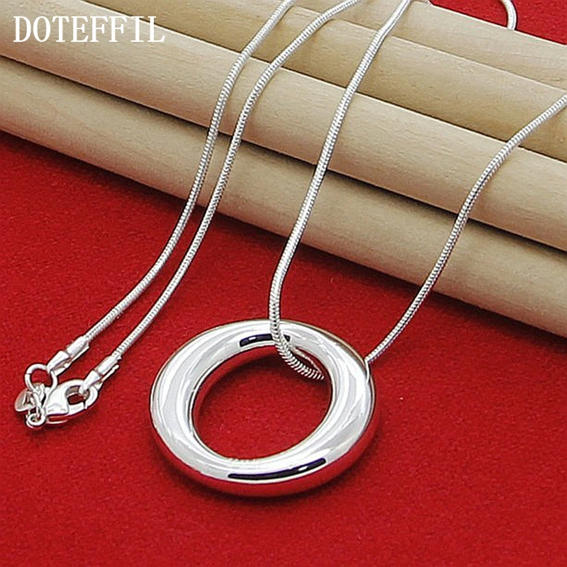 DOTEFFIL 925 стерлингового серебра Гладкий Круг Круглый кулон ожерелье 18 дюймов