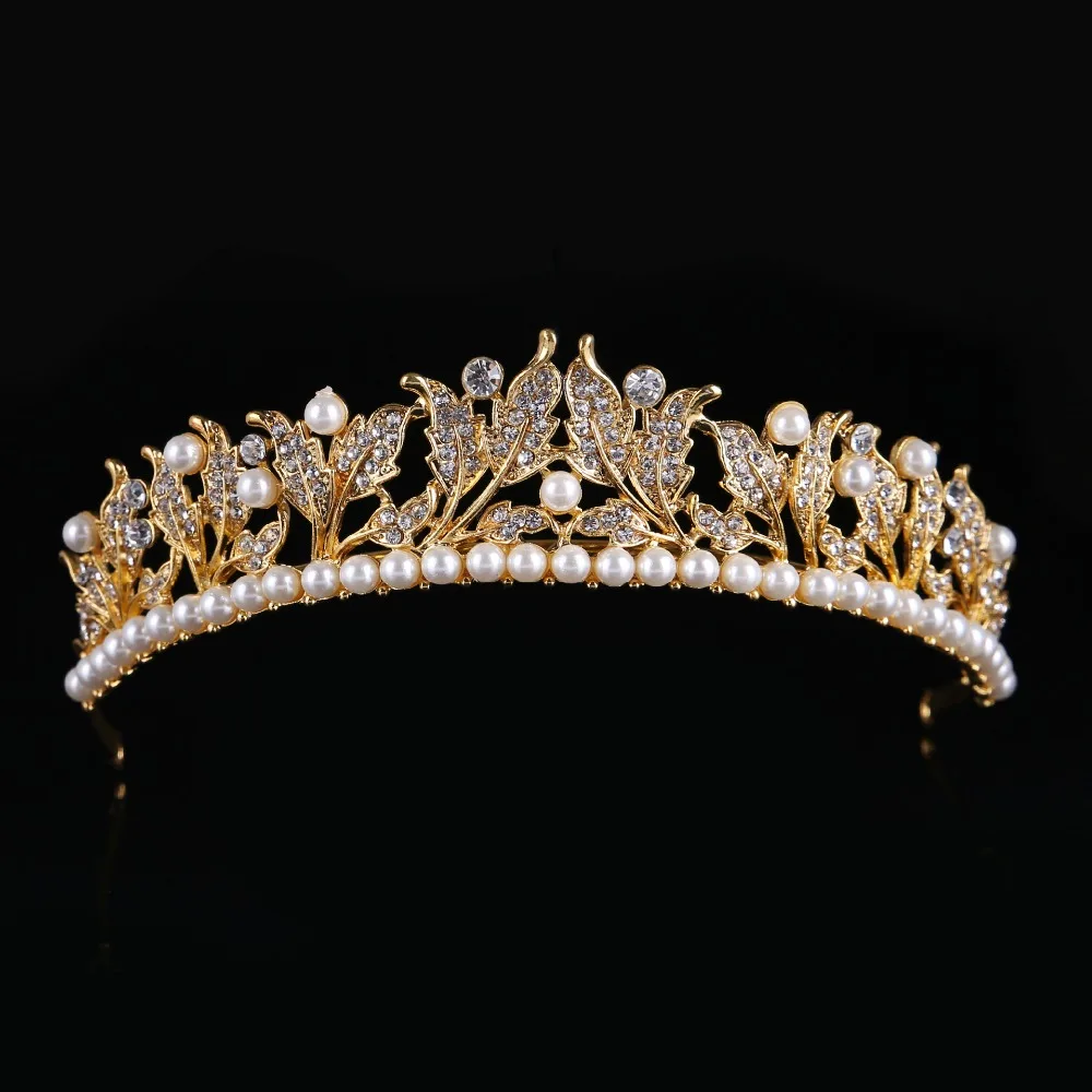 

SLBRIDAL Art Deco Gold Rhinestones Crystal Pearls Wedding Hair Comb Bridal Hair Accessories Bridesmaids Princess RoyaL Women