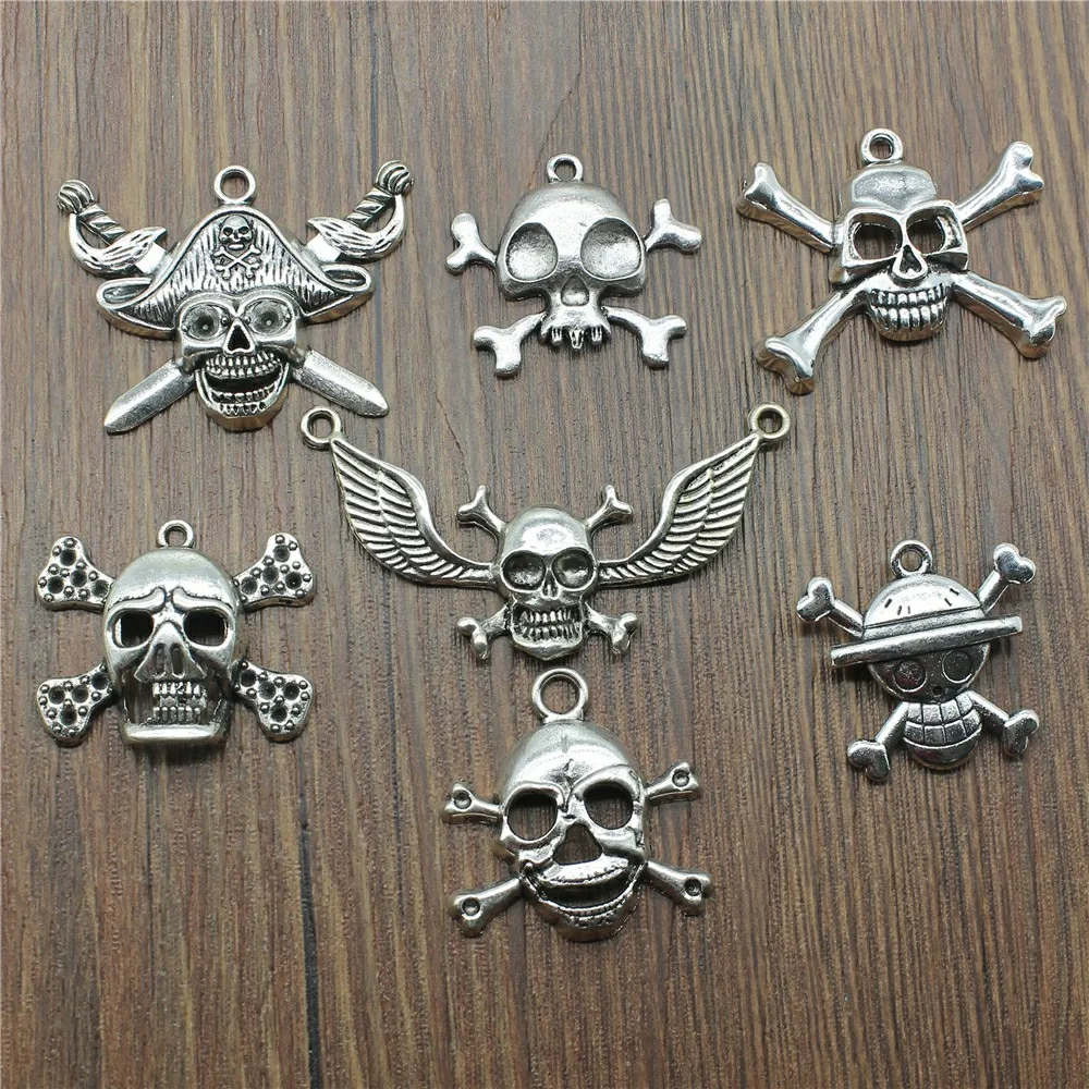 

5pcs Charm Skull Bones Antique Silver Bones Skull Charm Charm Pirate Skull Jewelry Findings