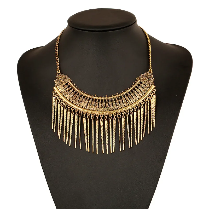 

2016 Choker Boho Colar Big Bohemian Tassel Punk Necklace Long Gold Vintage Maxi Statement Necklace Women Collier Fashion Jewelry