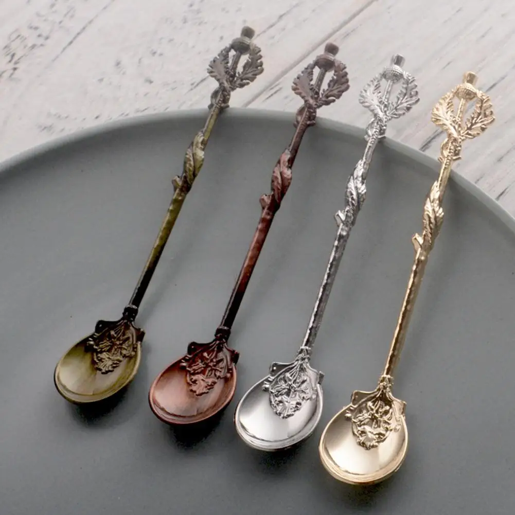 

1pc Creative Vintage Zinc Alloy Flower Leaf Carving Kitchen Spoon Table Decor Cutlery for Tea Coffee Dessert Spoons Flatware 201