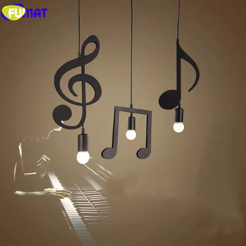 

FUMAT Pendant Lights Loft Simple Bar Dinning Room Lamps Bedroom Study Light Fixture Black Iron Musical Note Pendant Light