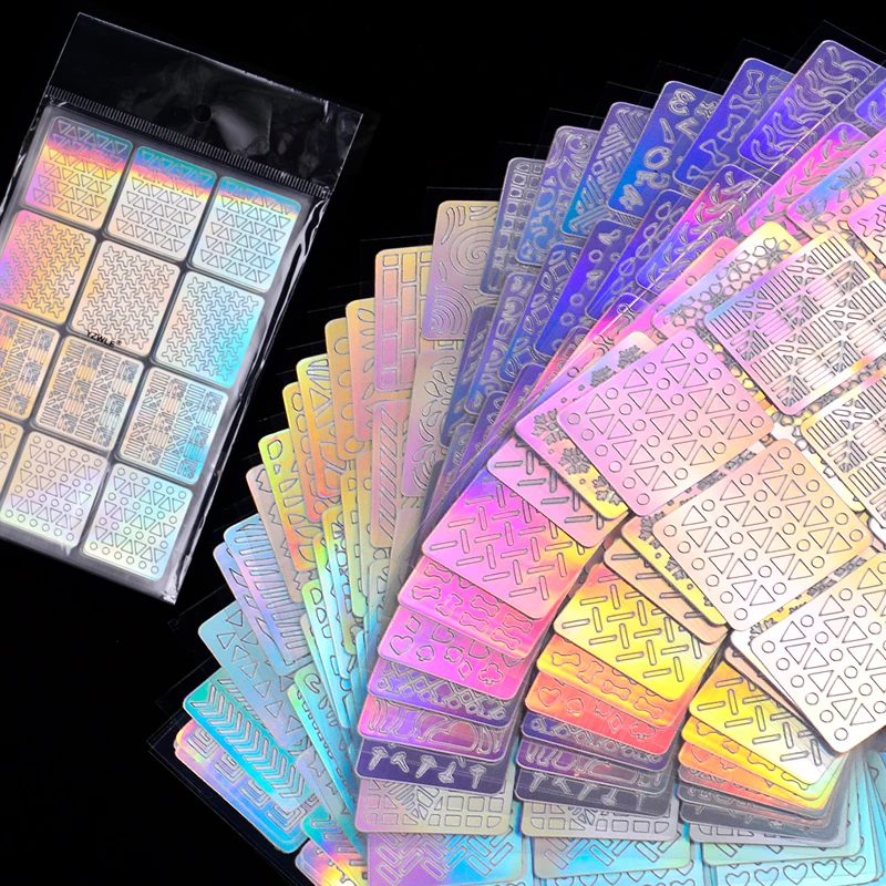 

288 Tips/Set Nail Art Laser Hollow Stickers Nail Vinyls 3D Image Transfer Guide Stencil Set Heart Star Fish Pattern Tip Decals