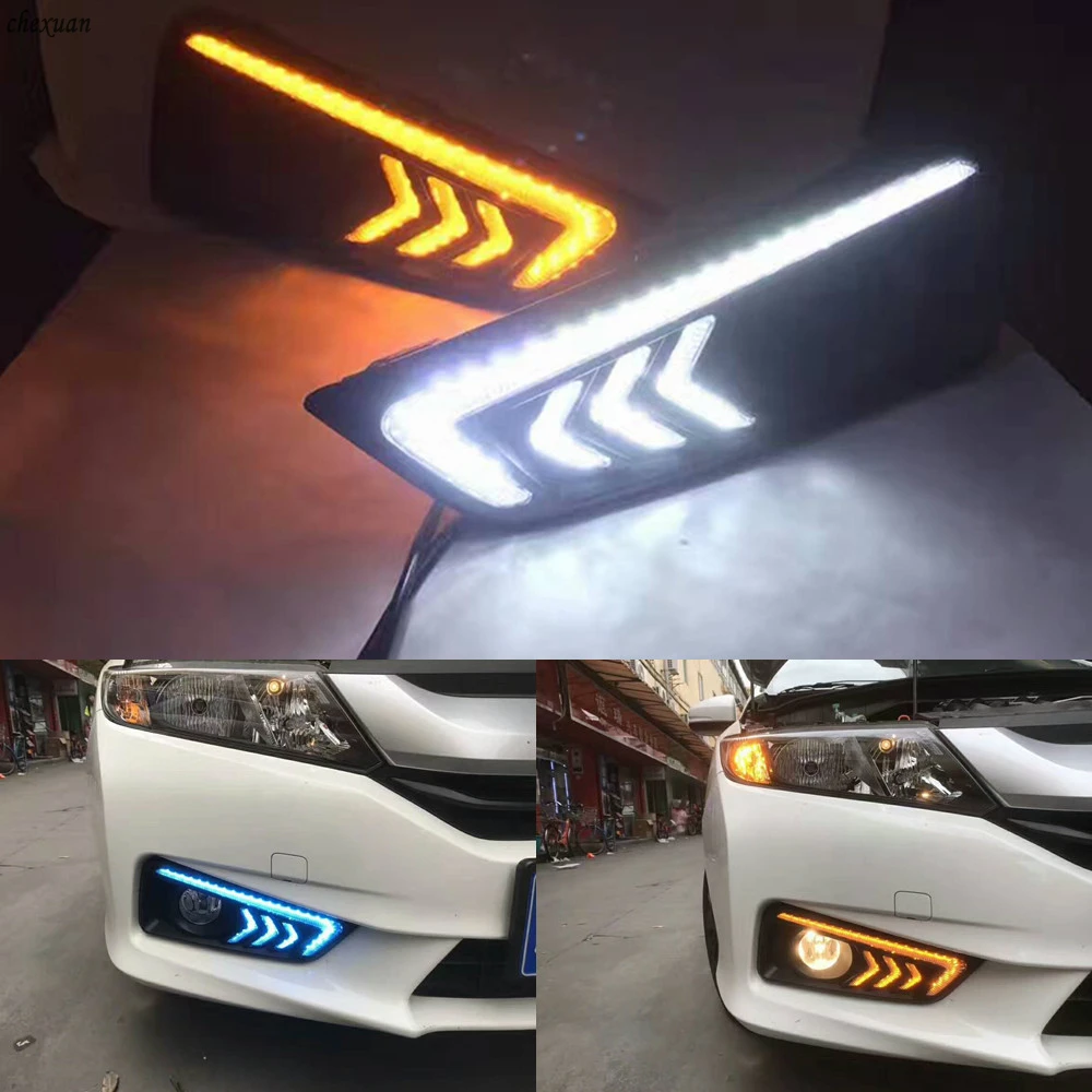 

CSCSNL 1 Set DRL Daytime Running Lights Daylight 12V ABS Fog Lamp Cover With Turn Yellow Signal Light For Honda City 2015 2016