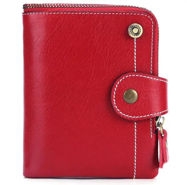 Muurdde, Модный женский кошелек из натуральной кожи, короткий, женский, RFID, мини-кошельки, с пряжкой, на молнии, дизайн с держателем, портмоне, карманы - Цвет: Red