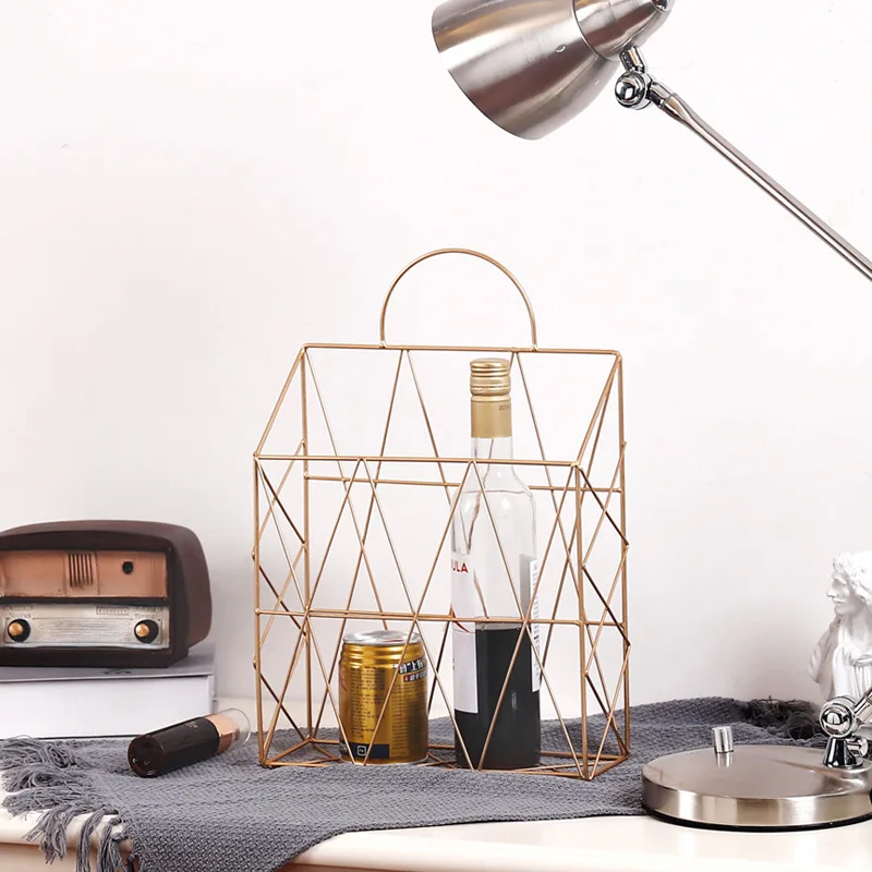 Billige Nordic Rose Gold Eisen Desktop Bücher Zeitschriften Zeitungen Lagerung Halter Tragbare Multi funktionale Schutt Hängende Lagerung Korb