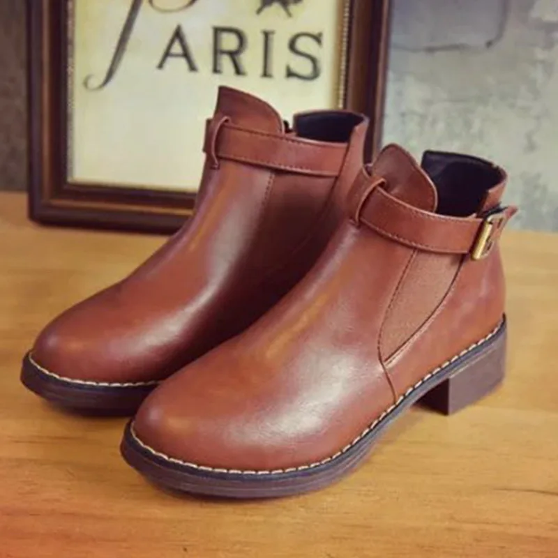 

Womens Ankle Martins Boots 2019 Autumn Female Casual Shoes Woman Flat Fashion Platform Round Toe Buckle Strap Solid Comfortable