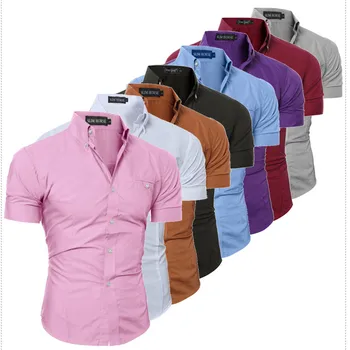 

New Luxury Men's Slim Fit Shirt Short Sleeve Solid Color Button Stylish Formal Casual Blouse Shorts Tops 2019 New