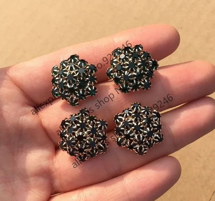 

2pcs/pack 20mm round crystal button black peacock green rhinestone gold metal decorative button for garment coat shirt accessory