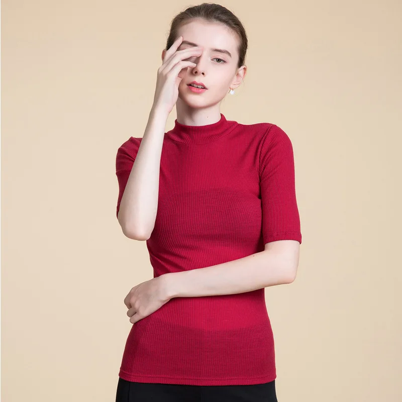 

2019 Spring New Style 100% Pure Wool Sweater Women's Luxury Short Sleeve T-shirt