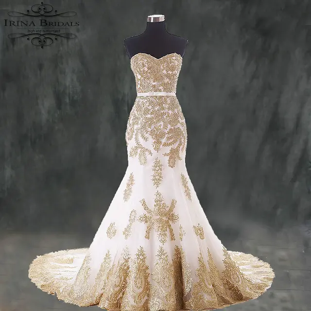 Vestido De Encaje Dress Bride Gold Lace Liques Mermaid Two Color Vestido De Encaje Dress Bride Gold Lace Liques Mermaid Two Color Wedding