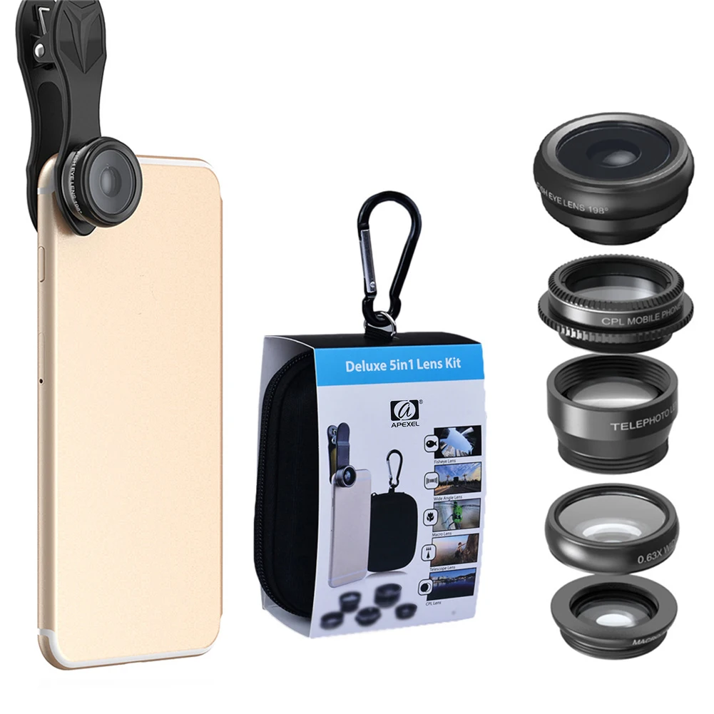 5 In 1 Wide Angle Fisheye Camera Telescope Mini Universal Telephoto Set Mobile Phone Lens Extraposition Macro |