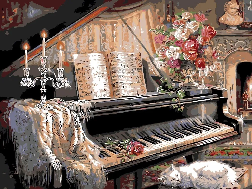 フレームレスヴィンテージヨーロッパピアノdiy絵画by数字ウォールアート画像手描き油絵キャンバス壁アートワーク Oil Painting Paintings On Canvasoil Painting On Canvas Aliexpress